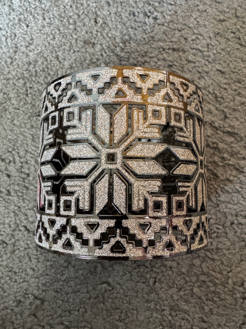 Silver and Black Glitter Snowflake Candle Holder
